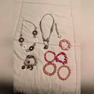 Assorted Of Elegant Silver and Pink Jewelry  Necklaces And Bracelets